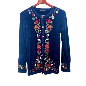 Y2K 90s Vintage Womens Cardigan Sz L Whimsigoth Fairy Embroidered Cottage Witchy